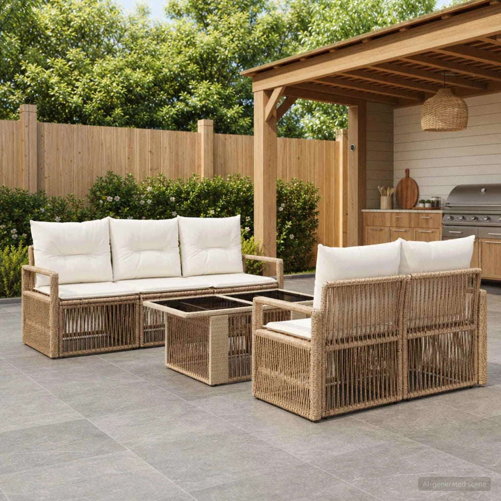 Set Divano da Giardino 6 pz Beige e Bianco Crema polyrattan 3437052