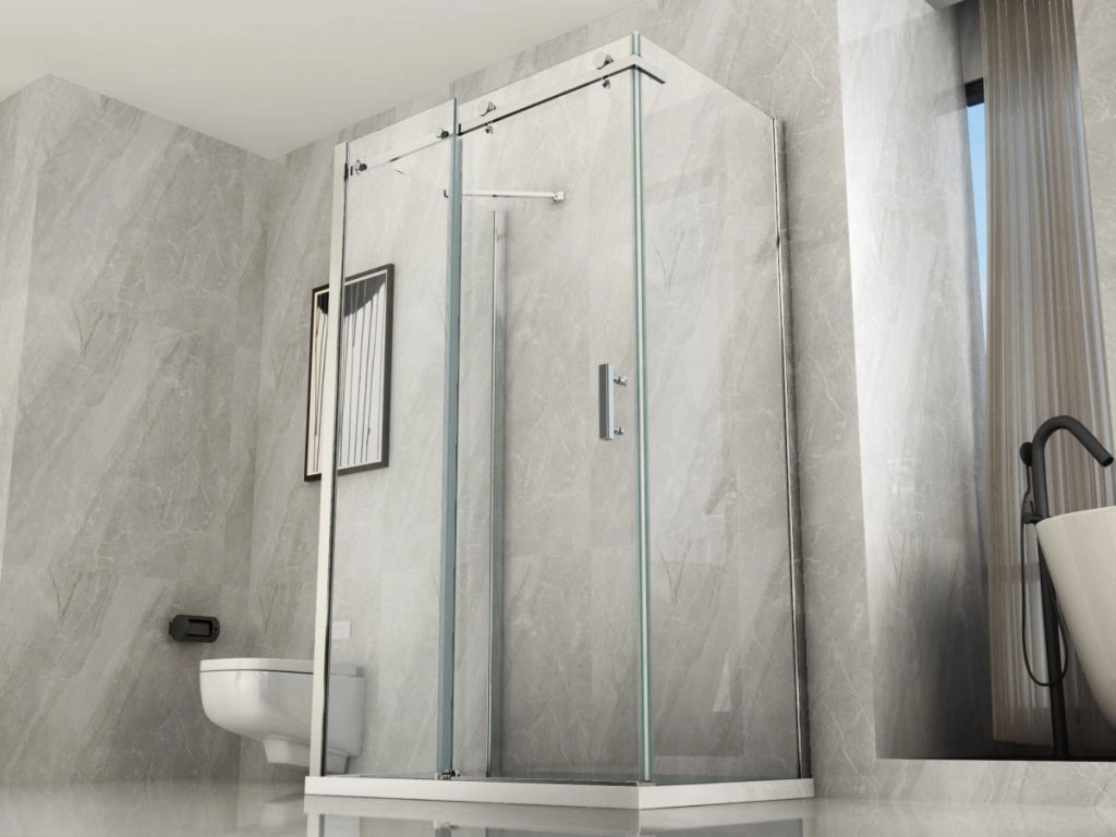 Box doccia in Cristallo 8 MM tre lati, due fissi piu' porta scorrevole - Misura: 90 x 140 x 90 x h195