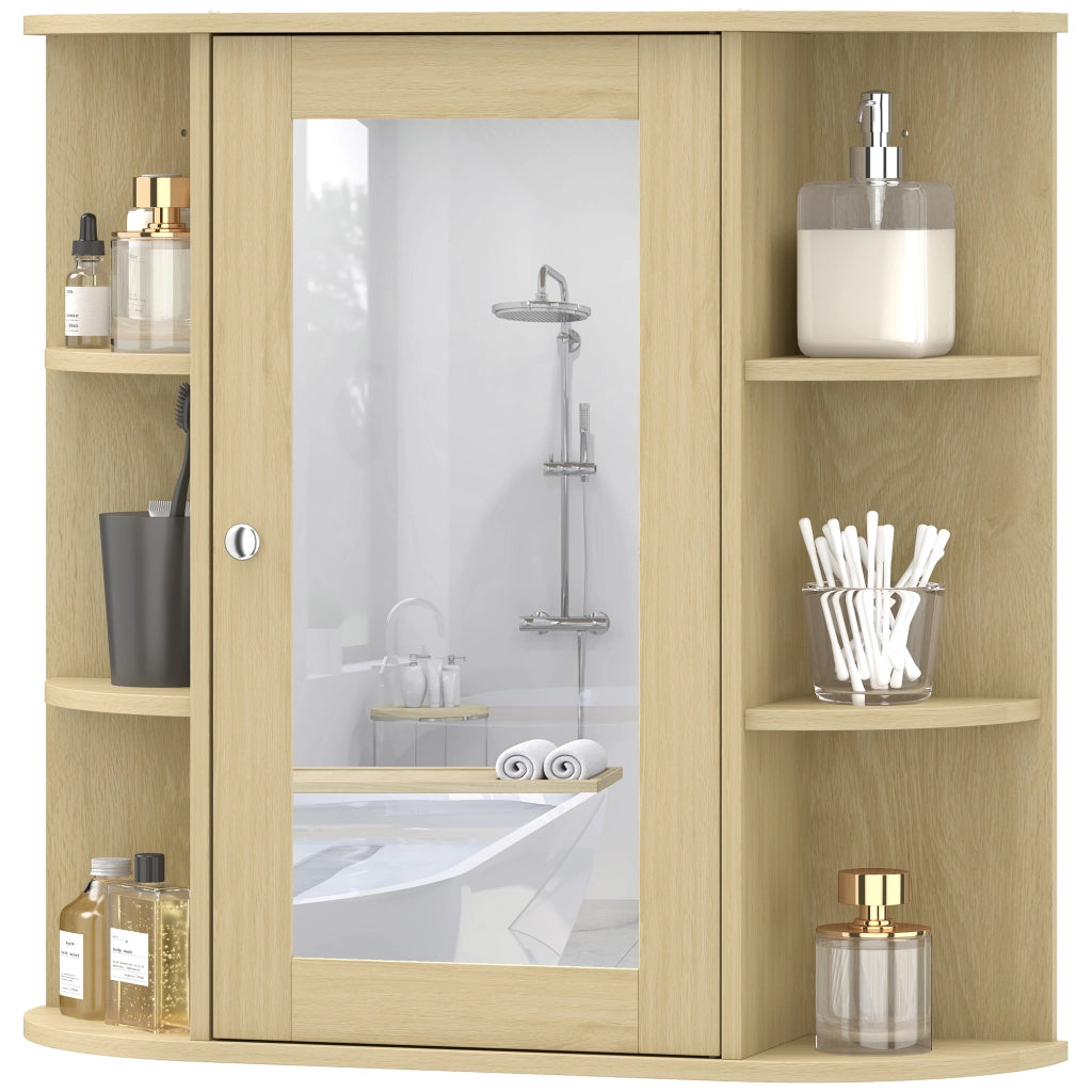 Armadietto da Bagno con Specchio e Ripiani ¨C zephmum ¨C 66x17x63 cm Legno Naturale