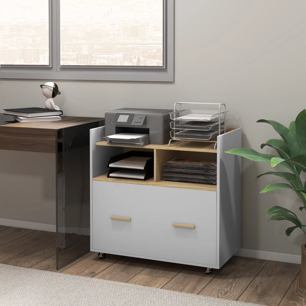 Armadio Archivador con Ruedas e Ante Scorrevoli ¨C zephmum ¨C Bianco e Rovere 76x40x75.5 cm