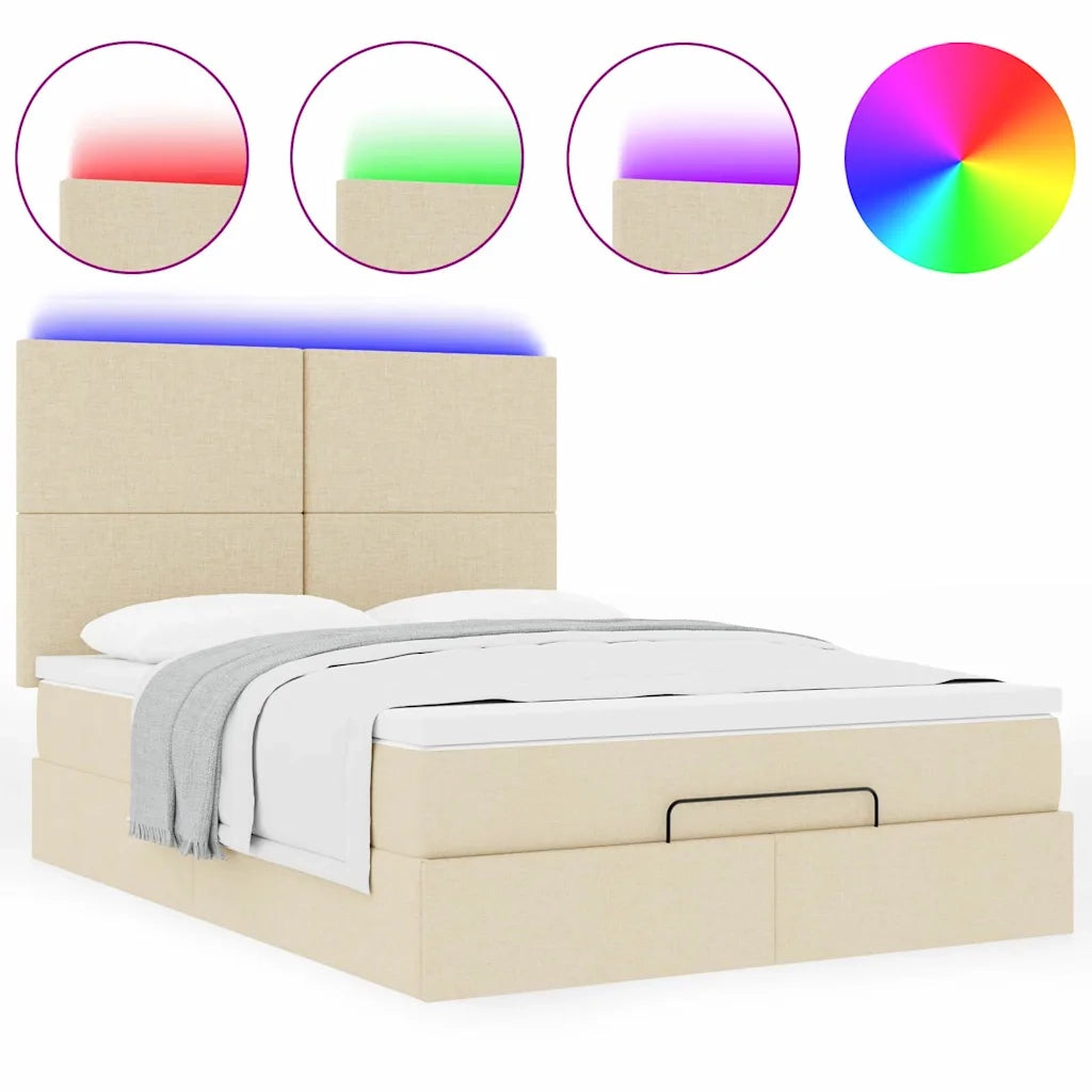 Struttura Letto Pouf con Materasso Crema 140x190 cm in Tessuto 3313925