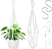 Due pezzi di appesi fiori - appeso interno a macramé - 60 cm - appoggio piante con ganci metallici - lampada da parete a macramé - corda di cotone - appoggio per dentro e fuori - giardino
