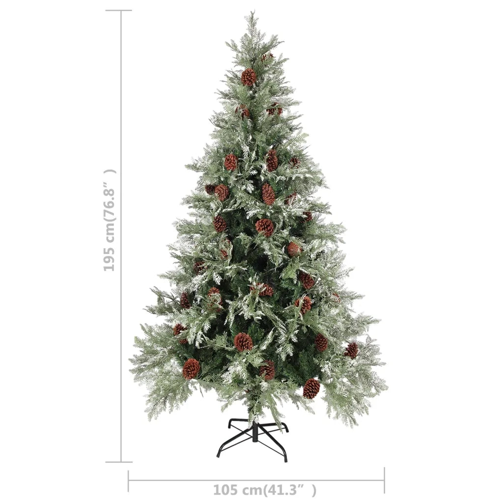 Albero di Natale con Pigne-Albero Natalizio Verde e Bianco 195 cm in PVC e PE
