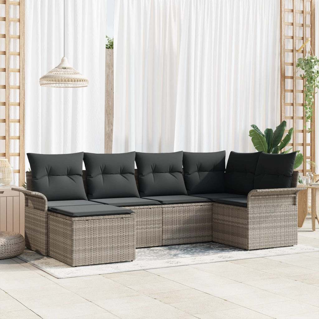 Set di divani da giardino  con cuscini grigio chiaro in polirattan