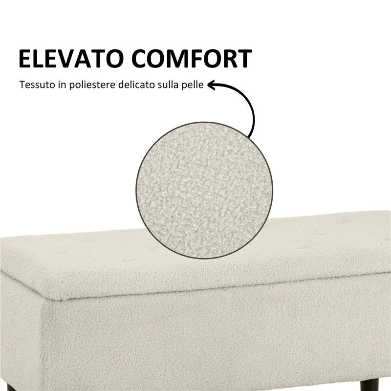 PANCA FONDOLETTO CON VANO CONTENITORE DA 47L E RIVESTIMENTO BOUCLÉ, 95X38X45 CM, BEIGE
