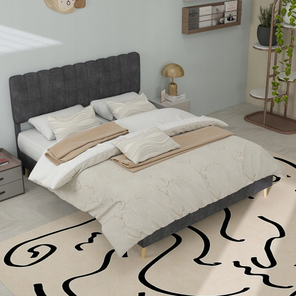 Letto imbottito 140x200 grigio con telaio sollevabile - Xylo