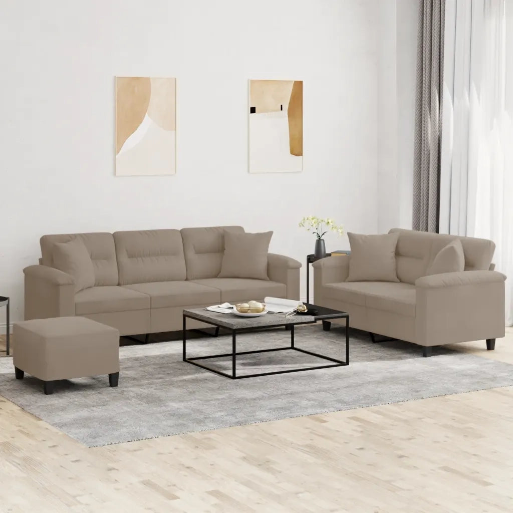 Set Divani 3 pz con Cuscini tortora in Tessuto Microfibra 3202356