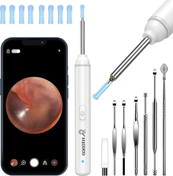 Ottosmegeritore con camera 1920p, pulitore orecchio Wi-Fi, ultradun HD, impermeabile, con obiettivo 30 mm e 6 LED per iPhone, iPad e smartphone Android