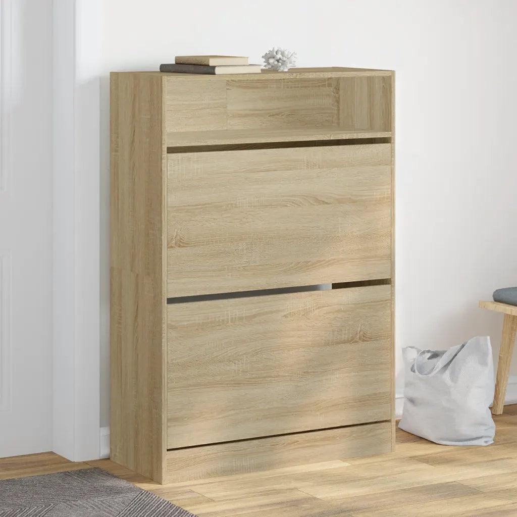 Scarpiera 2 Cassetti Ribaltabili-Scaffale per scarpe Rovere Sonoma 80x34x116 cm