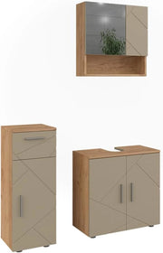 Set di mobili da bagno Irma, Beige, 60 cm, composto da mobile sottolavabo, specchiera e mobile medio