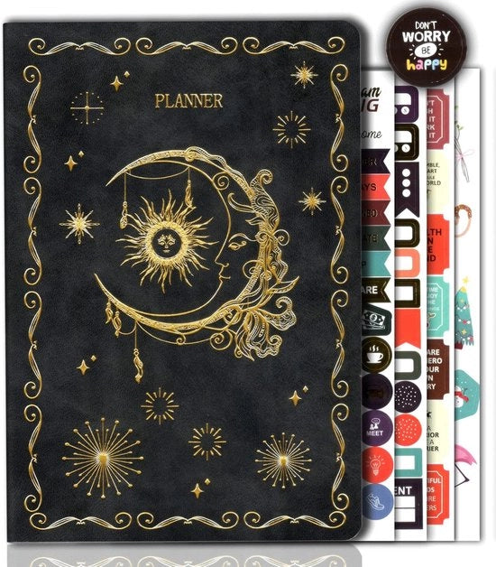 Calendario Mensile - Pianificatore di Produttività - Quaderno A5 in Pelle di Cuoio