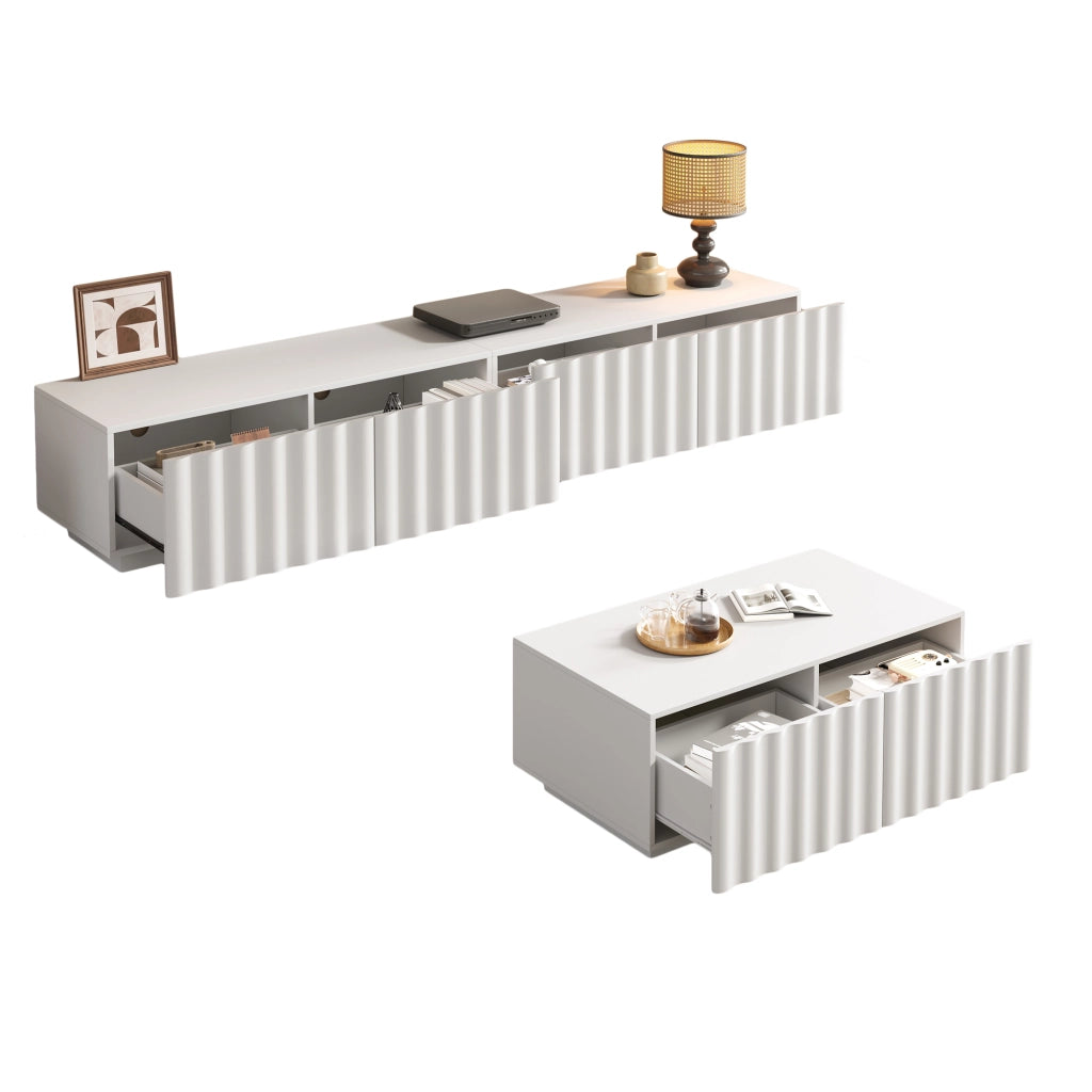 Cassettiera TV bianca in MDF e truciolare lunga 200 cm