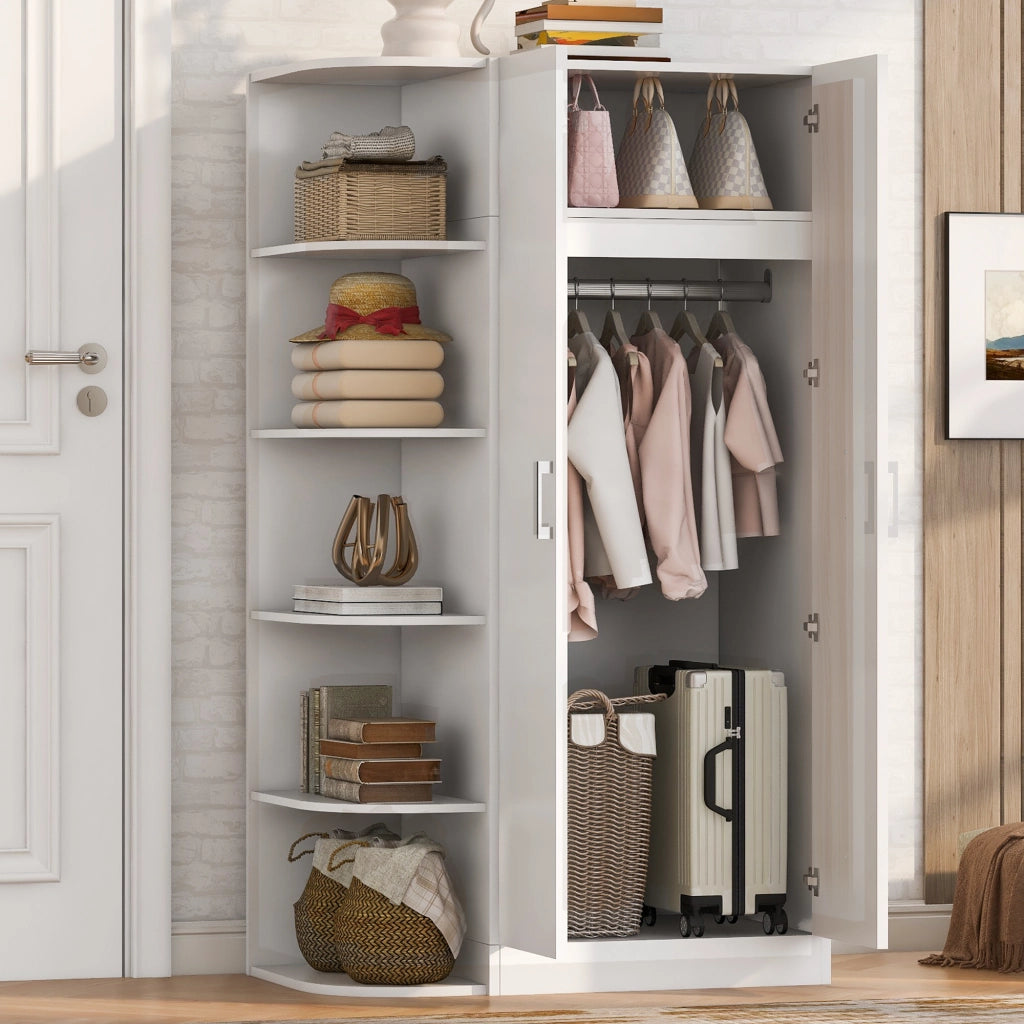 Armadio guardaroba con 2 ante ripiani e cassetti per camera soggiorno o ufficio in MDF bianco 90 × 55 × 170 cm
