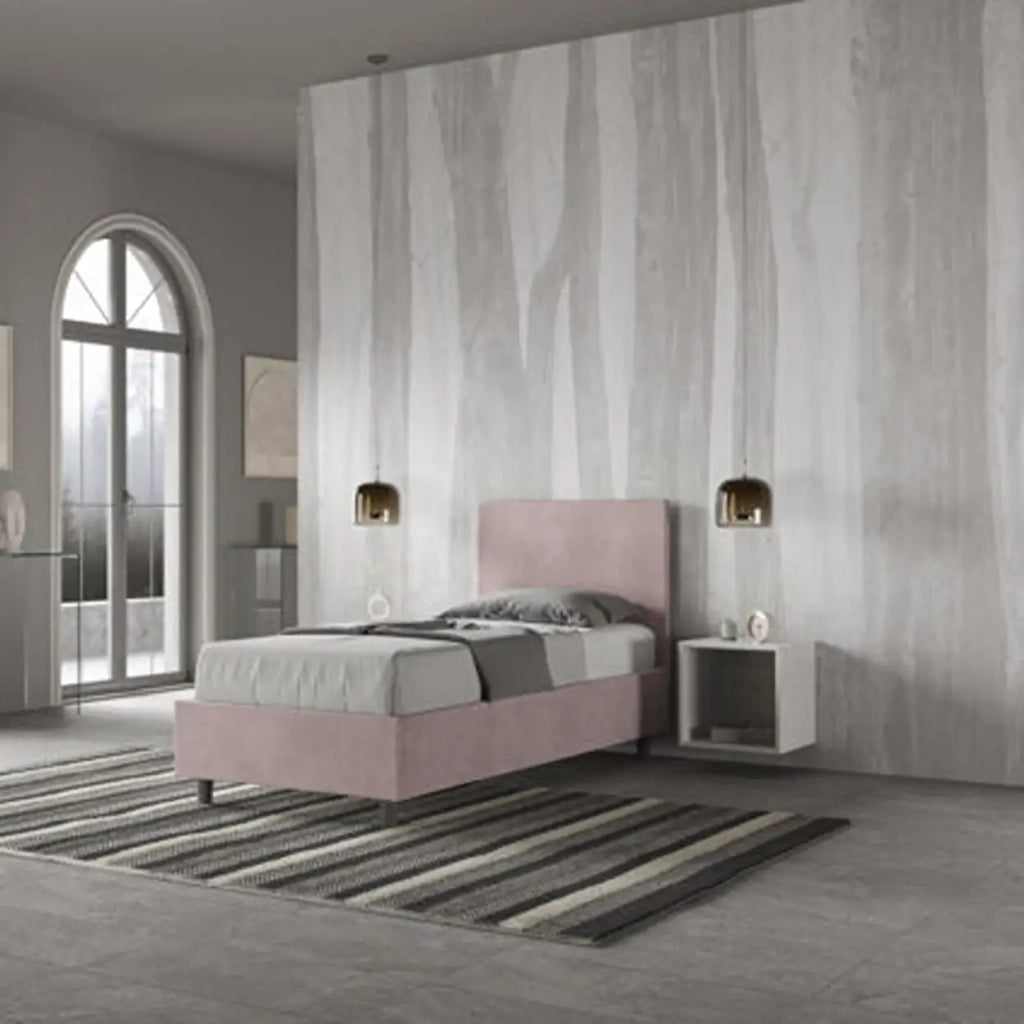 Letto singolo contenitore imbottito 80x200 microfibra glicine Adele