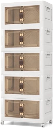 Scatola Portaoggetti, Contenitori in Plastica con Coperchio e 4 Ruote, Contenitore Pieghevole Impilabile per Soggiorno, Cucina e Camera da Letto (XL-Set di 5)