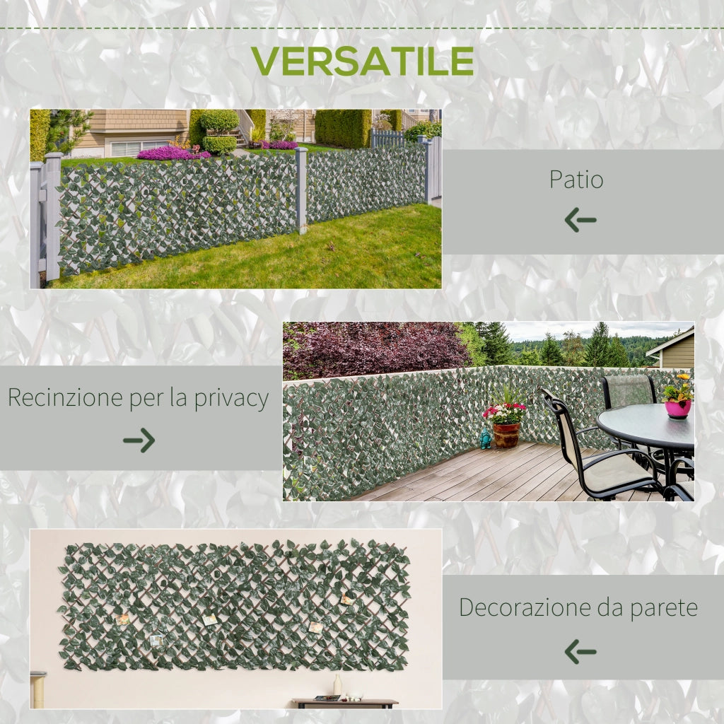 EasyComfort Finta Siepe 8 Pezzi Parete Verde Estensibile per Esterni, in Legno e Poliestere, 200x100cm