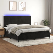Letto a Molle con Materasso e LED Nero 200x200 cm in Velluto cod mxl 63409
