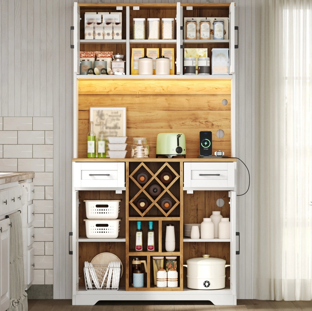 Credenza alta multifunzionale 105x40x180 cm in MDF bianco naturale con LED RGB