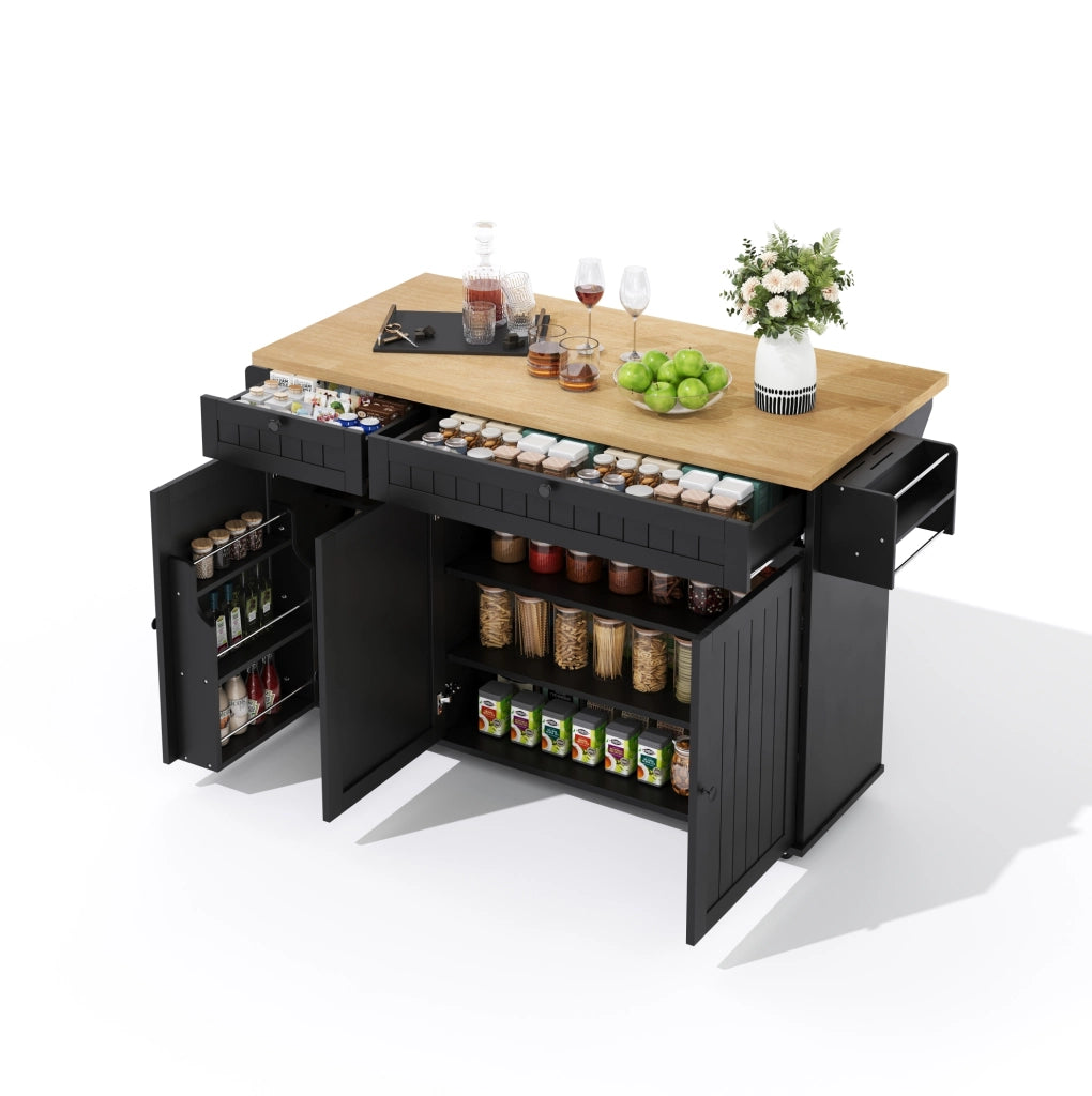 Isola cucina 137x70 cm naturale e nera in MDF, piano pieghevole