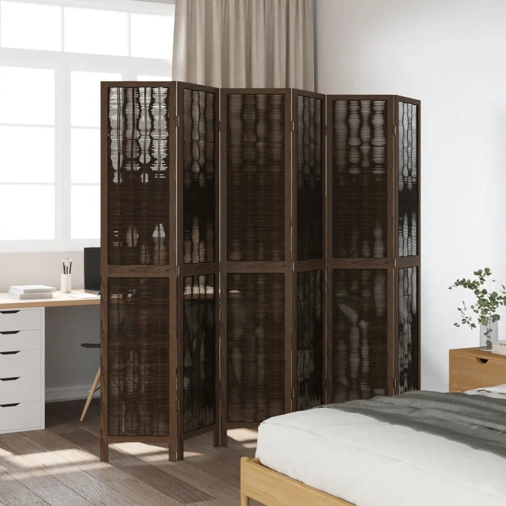 Divisorio Ambienti | Divider per stanze | Paravento 6 Pannelli Marrone Scuro Massello Paulownia