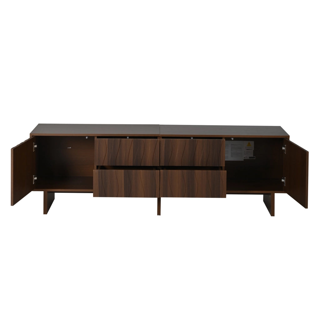 Mobile porta TV con 4 cassetti e 2 ante, design ondulato, per soggiorno, in truciolato, noce scuro, 180 × 40 × 56 cm