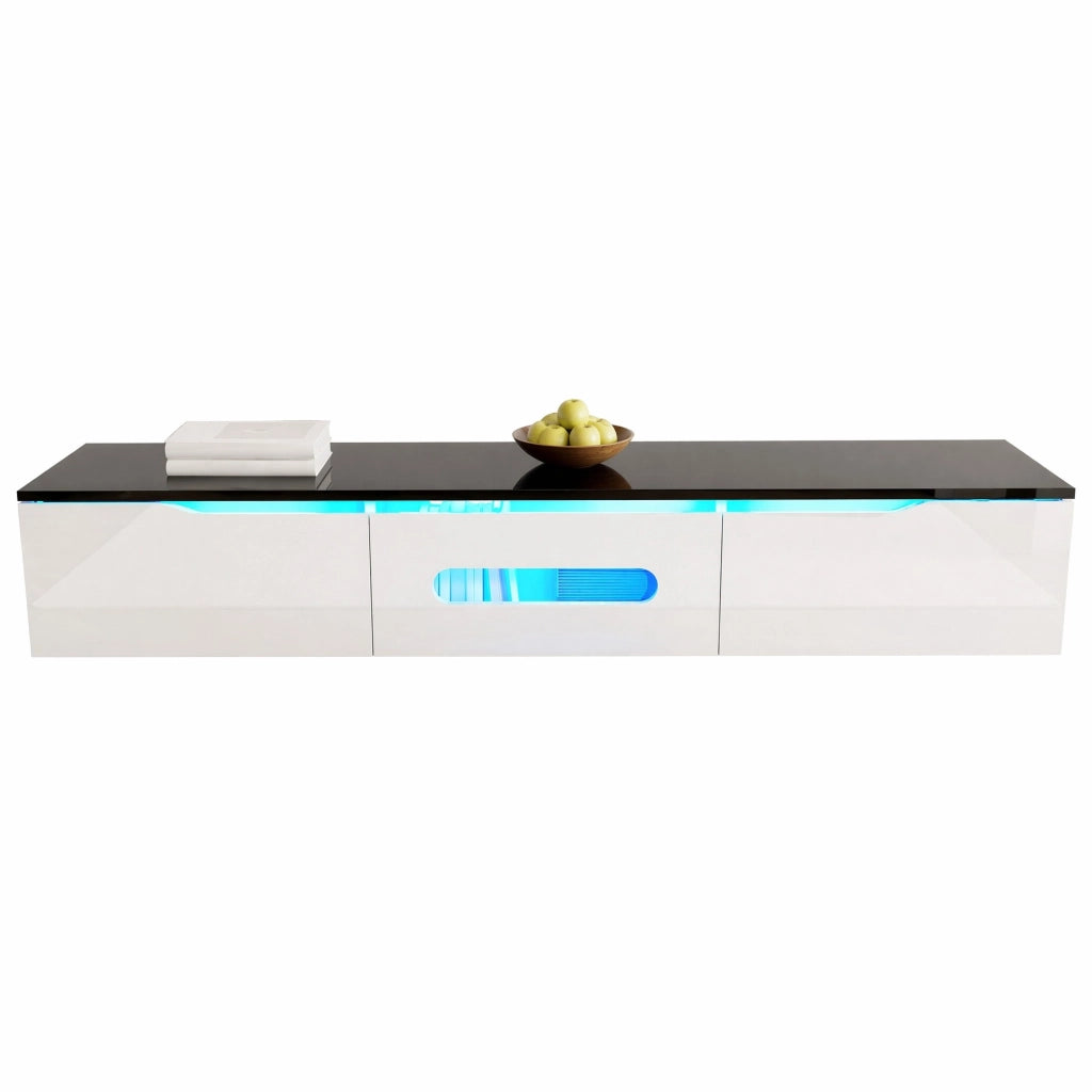 Mobile TV moderno 180x35x30 cm con LED 16 colori; MDF e truciolare; nero e bianco