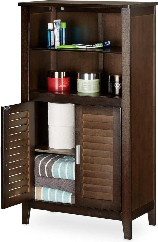 Cassettone per bagno alto a pareti in bamboo HxBxD 92x50x255 cm cassettone per asciugamani a muro per bagno in legno scuro