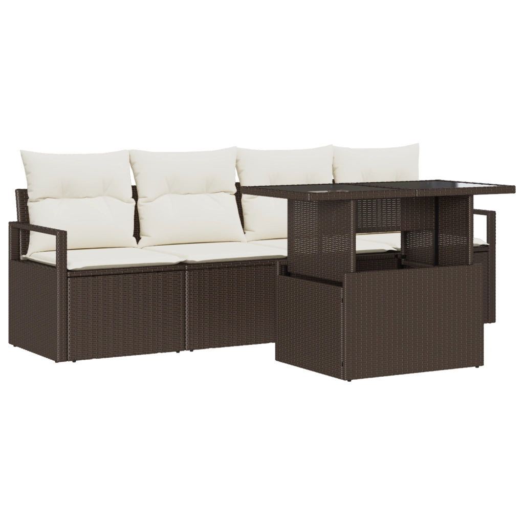 Set Divano Giardino a 5 Pezzi con Cuscini Rattan Polipropilene Marrone