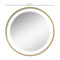 kleankin Specchio Bagno con Luce LED, Luminosità Regolabile a 3 Tonalità e Funzione Memoria, Ø60 cm, Oro