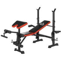 Panca Multifunzione Regolabile con Supporto per Bilanciere, in Acciaio e Plastica, 175x139x127 cm, Rosso e Nero