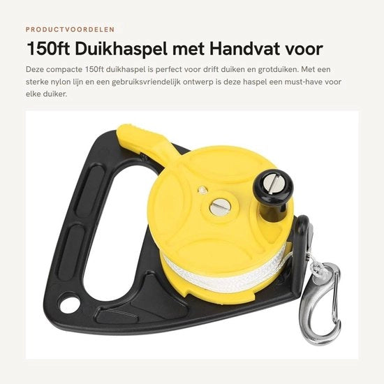 Linea da immersione 150ft - Rullo da immersione con manubrio - Compatta e leggera - Portatile per immersioni subacquee - Nylon duraturo - Multifunzionale per immersioni con il flusso