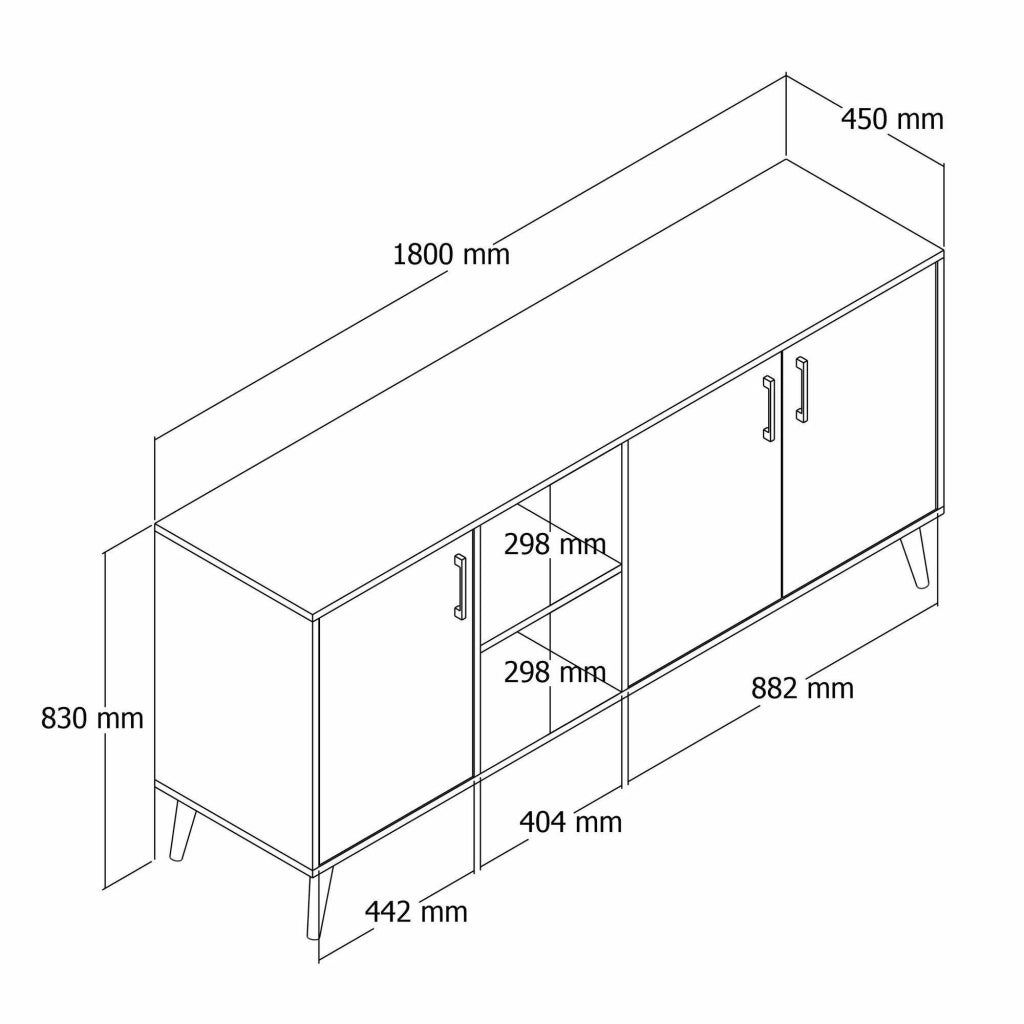 Madia Vardah, Credenza 3 Ripiani, 180x45x80h cm Marrone Noce