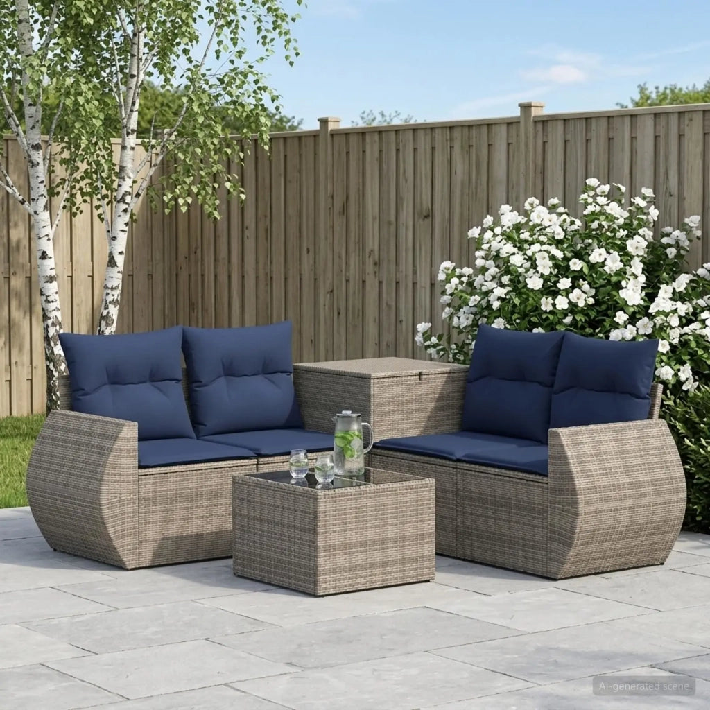 Set di divani 6 pz Grigio e Blu Navy Rattan sintetico e Acciaio 3447513