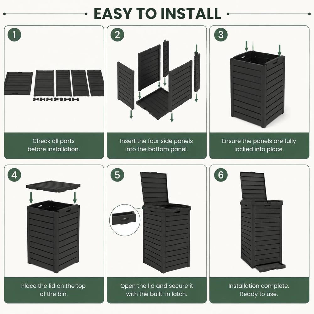 Outdoor Trash Can, Black, 41x41x86 Cm, Polypropylene