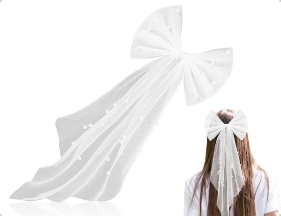 Sluier corta elegante per capelli con tulle e perle - Accessorio per la sposa con clip antislip - Ideale per feste di nozze e matrimoni