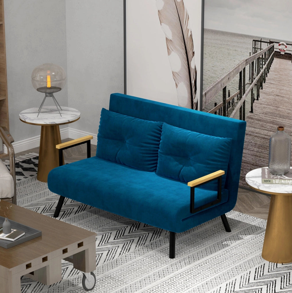 Poltrona letto pieghevole in velluto blu con schienale reclinabile