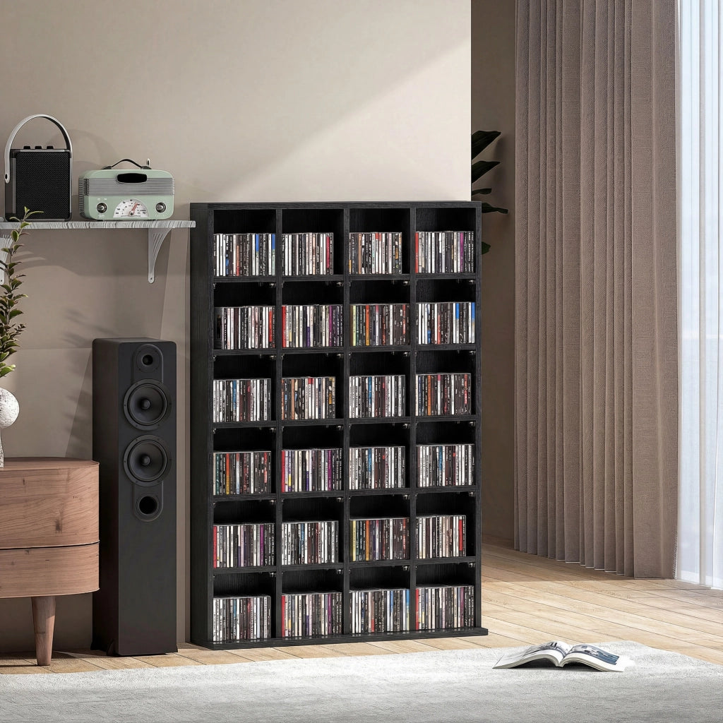 Mobile Porta CD con Ripiani Regolabili per 456 CD o 336 DVD. 24 Scomparti. 89x20x130.5 cm. Nero