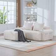 Divano modulare 2 posti con portabicchieri e tasca laterale configurazione flessibile in velluto a coste beige