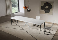 Consolle Allungabile 90-300x40x77 cm Saki Premium Bianco Frassino Gambe Bianche