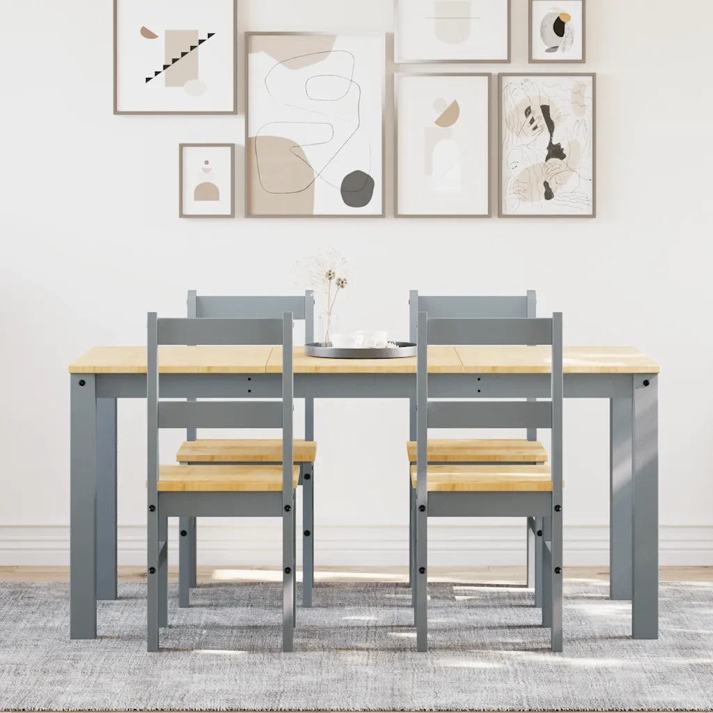 Set da Pranzo 5 pz Panama Grigio in Legno Massello di Pino