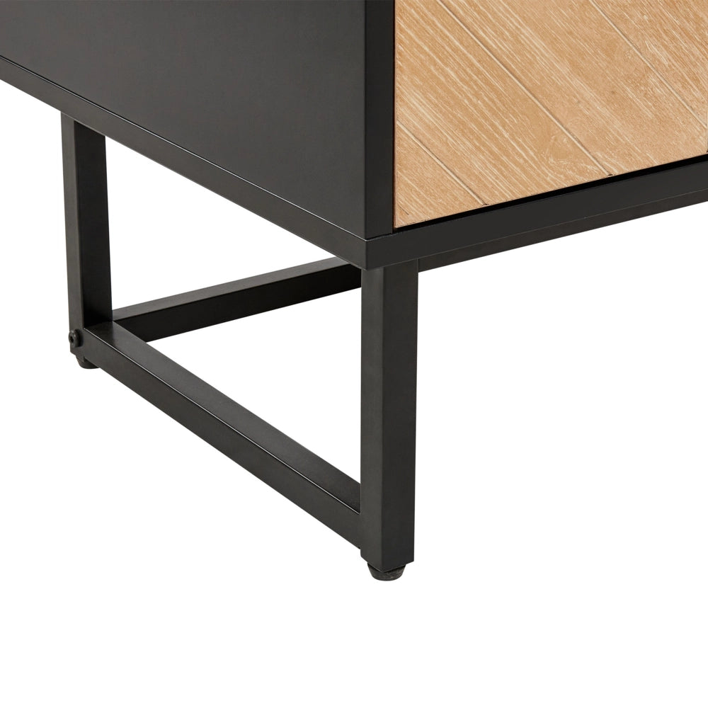 Credenza in legno nero e chiaro MDF impiallacciato in legno a 2 ante con ripiani Soluzione scandinava per lo stoccaggio della camera da letto
