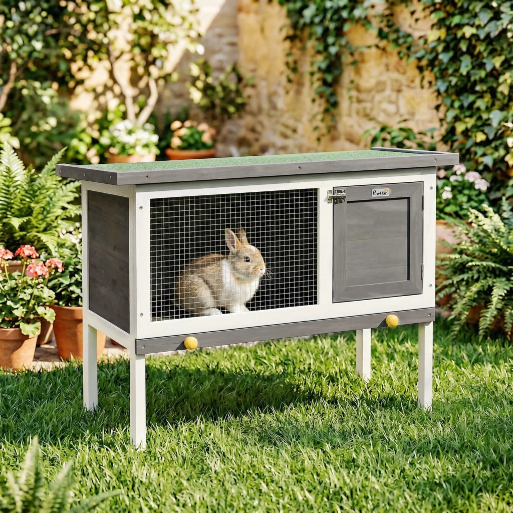 Gabbia per conigli in legno con tetto in bitume e cassetto estraibile 90x45x65 cm Grigio ¨C Zephmum