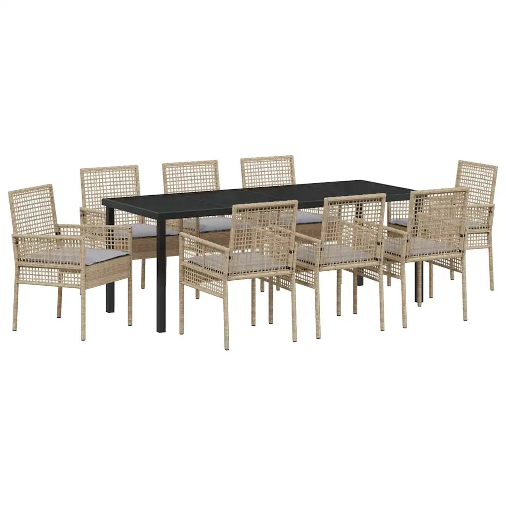 Set da Pranzo per Giardino con cuscino 9 pcs Beige polyrattan 3379890