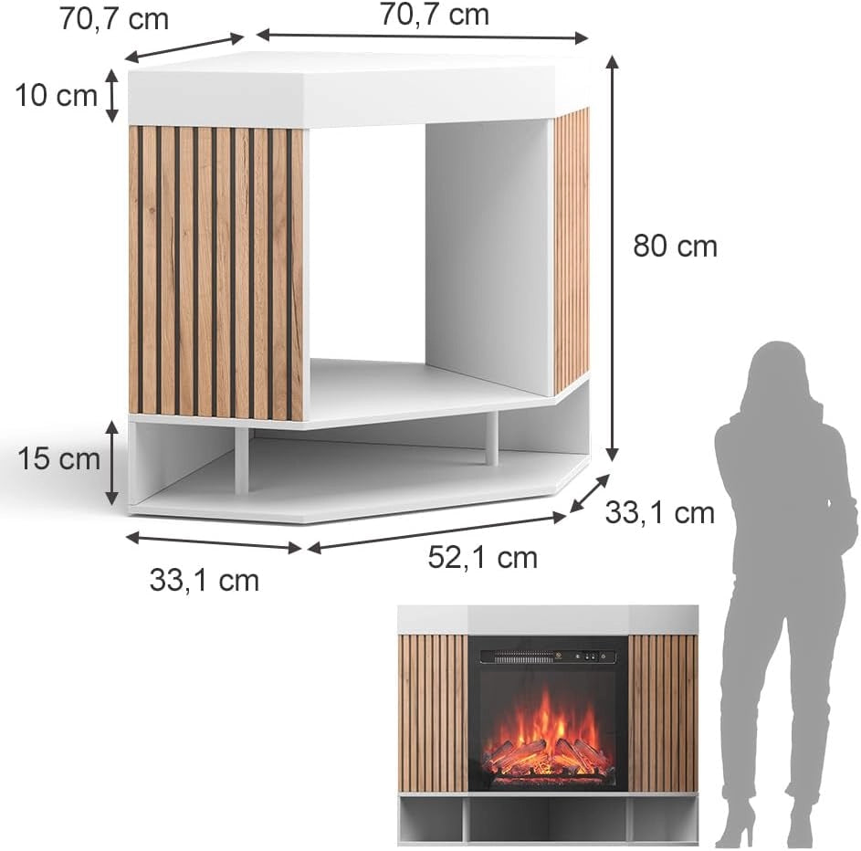 Caminetto elettrico "Lynea", Bianco, 100 cm con effetto fiamma realistico e riscaldatore da 1800W