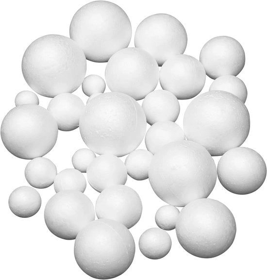 Set di 30 palline di schiuma bianche in 6 misure - Decorazione natalizia DIY - Decorazione per feste