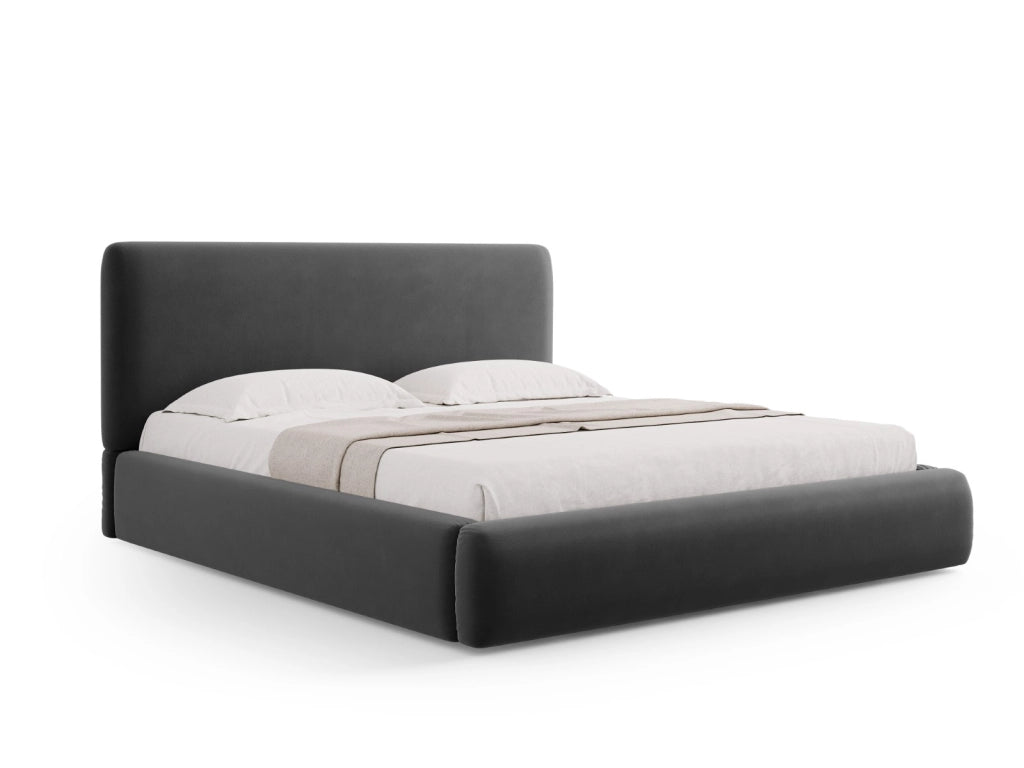 Cosmopolitan Design - Letto a cassettone con testiera "Colonel" 180x200cm in velluto grigio scuro 