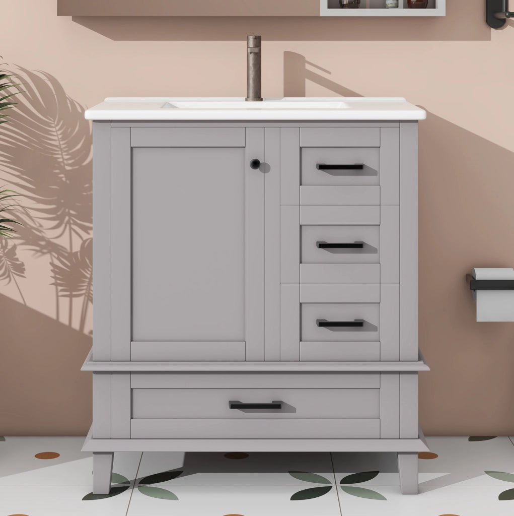 Mobile bagno a pavimento grigio con lavabo in ceramica 76 cm
