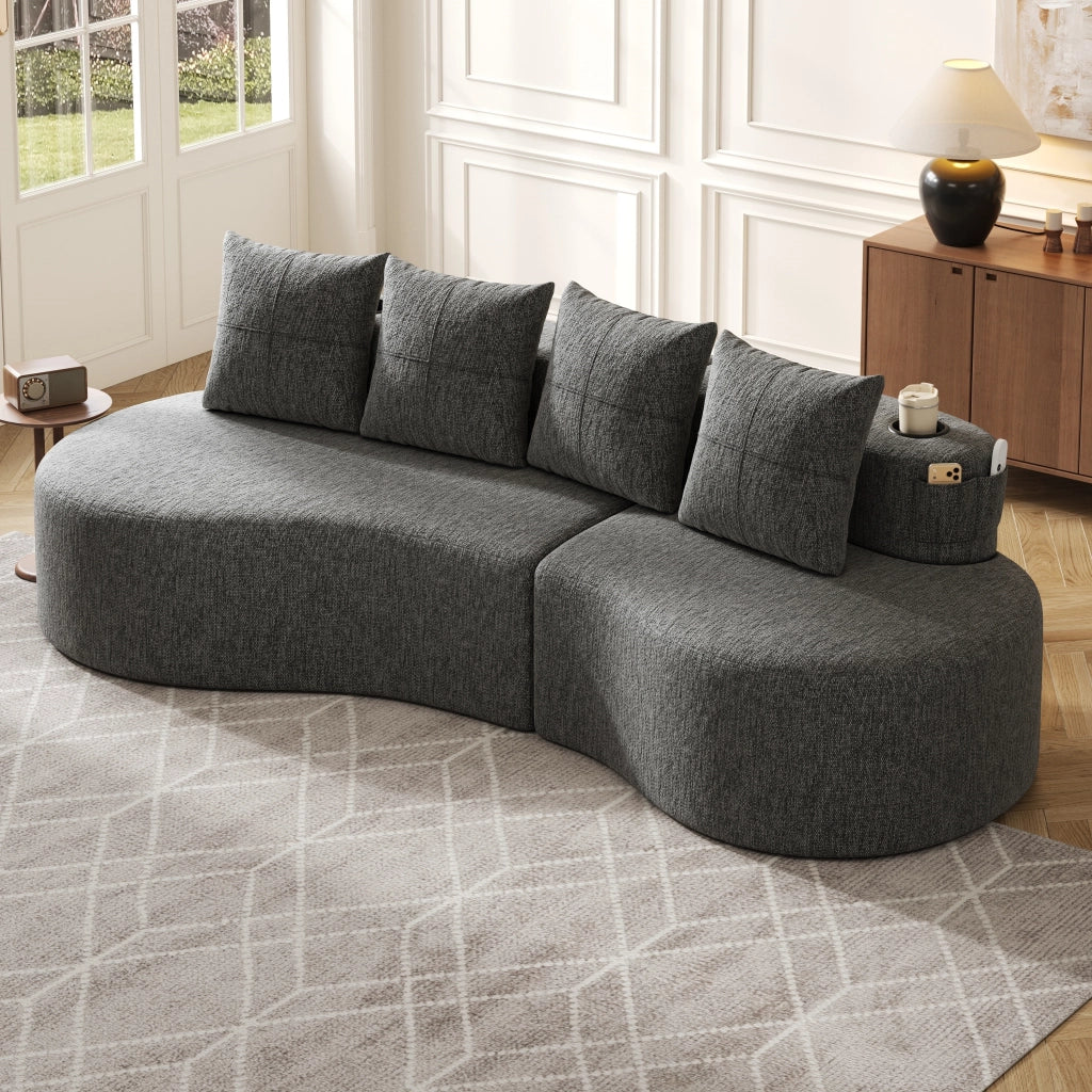 DIVANO 240x109x60 cm in lino grigio scuro con 4 cuscini