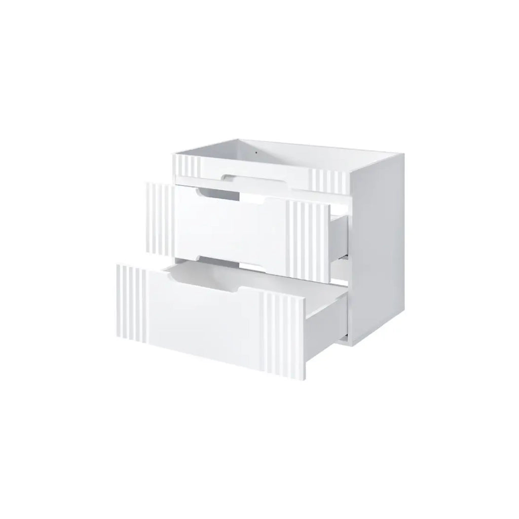 Mobile sottolavabo FIDJI 80 cm – Bianco alpino brillante – 2 cassetti – Fissaggio a muro o a pavimento