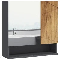 kleankin Armadietto murale specchio da bagno armadietto da parete con ripiani regolabili 2 porte 55 x 17 x 55 cm naturale grigio scuro